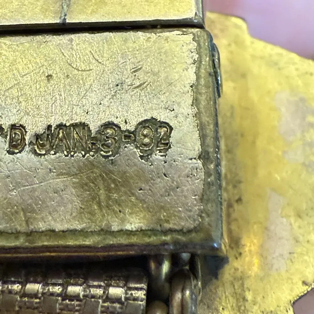 Antique Victorian Gold Filled Mesh Slide Bracelet Amethyst Glass Seed Pearl 1882 - Picture 9 of 13